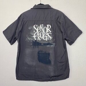 Senor Frogs Playa Del Carmen Mens XL Gray Cotton Button Down Short Sleeve Shirt